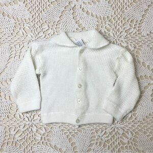 Vintage 1980s OLO-Knit Baby Boy 6 Months Knitted Collared Cardigan Sweater